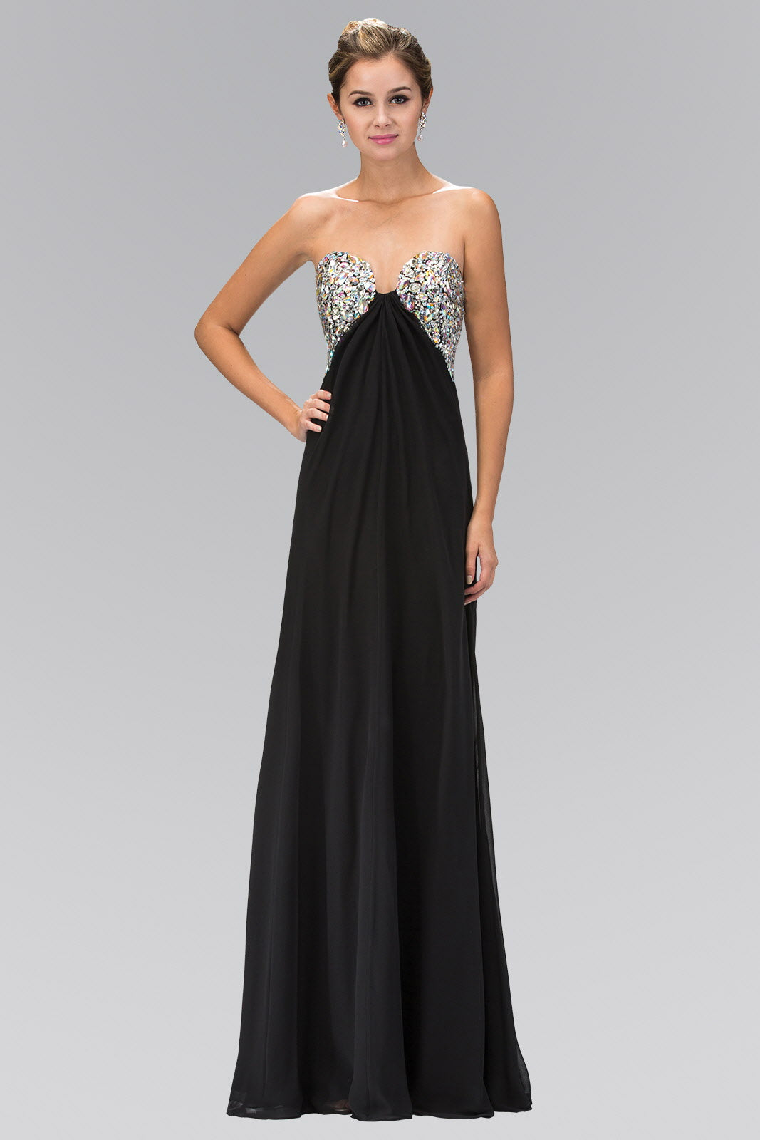 Strapless Open Back Chiffon Long Dress with Jewel Embellished Bust GL1   Abigail's Boutique & Alterations Corp