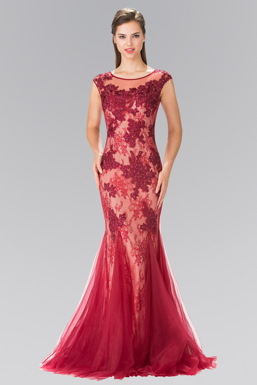 Sleeveless Lace Long Dress with Tulle Skirt GL2276 Elizabeth K Navy / 5XL