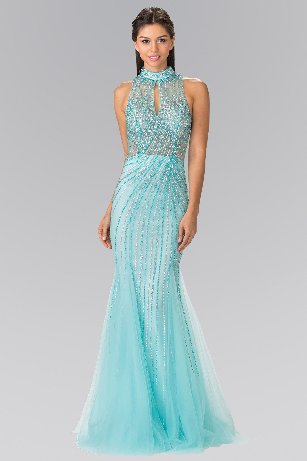 Full Beaded Halter Neck Illusion Top Dress with Open Back GL2330 Elizabeth K TIFFANY / 5XL
