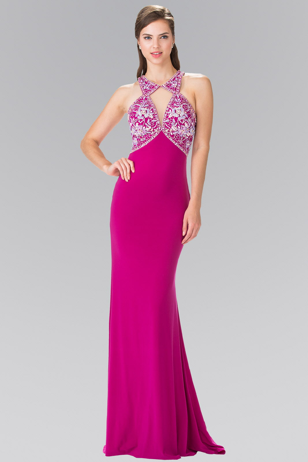 Beads Embellished Jersey Long Dress with Cut-Out Front and Back GL2355 Elizabeth K NAVY / 5XL