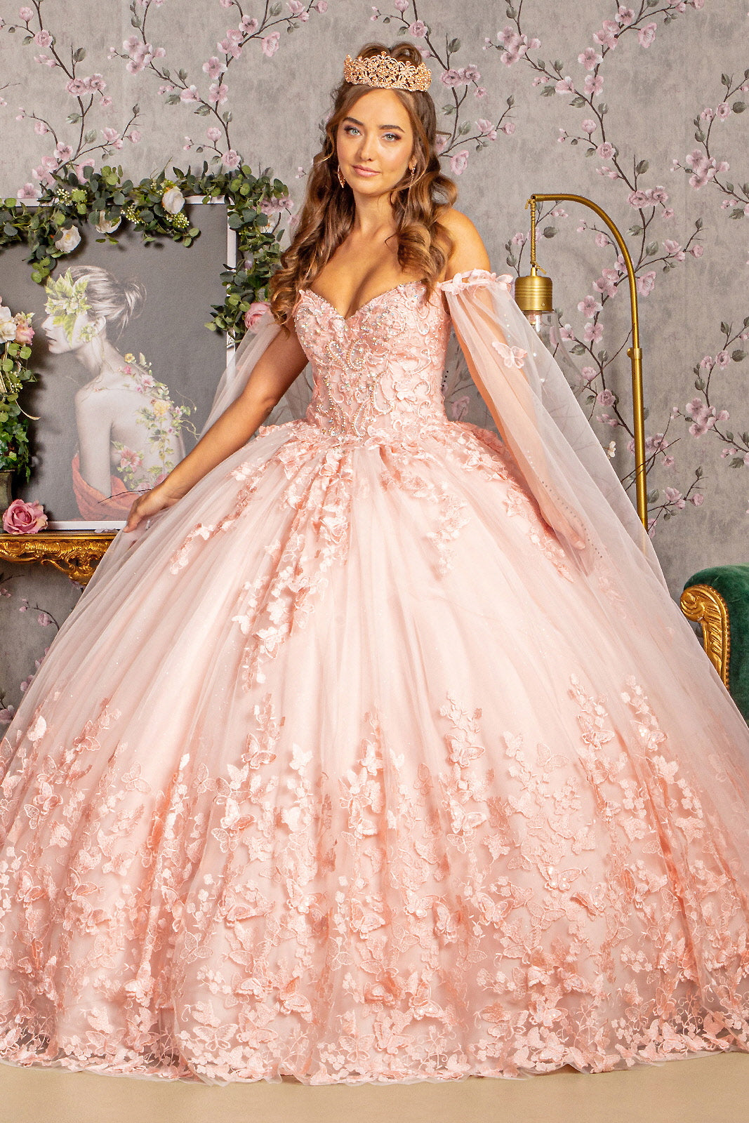 glitter quinceanera dress Sheer Chandelier Beaded Floral Glitter Quinceañera Dress – Jaxa event  designer