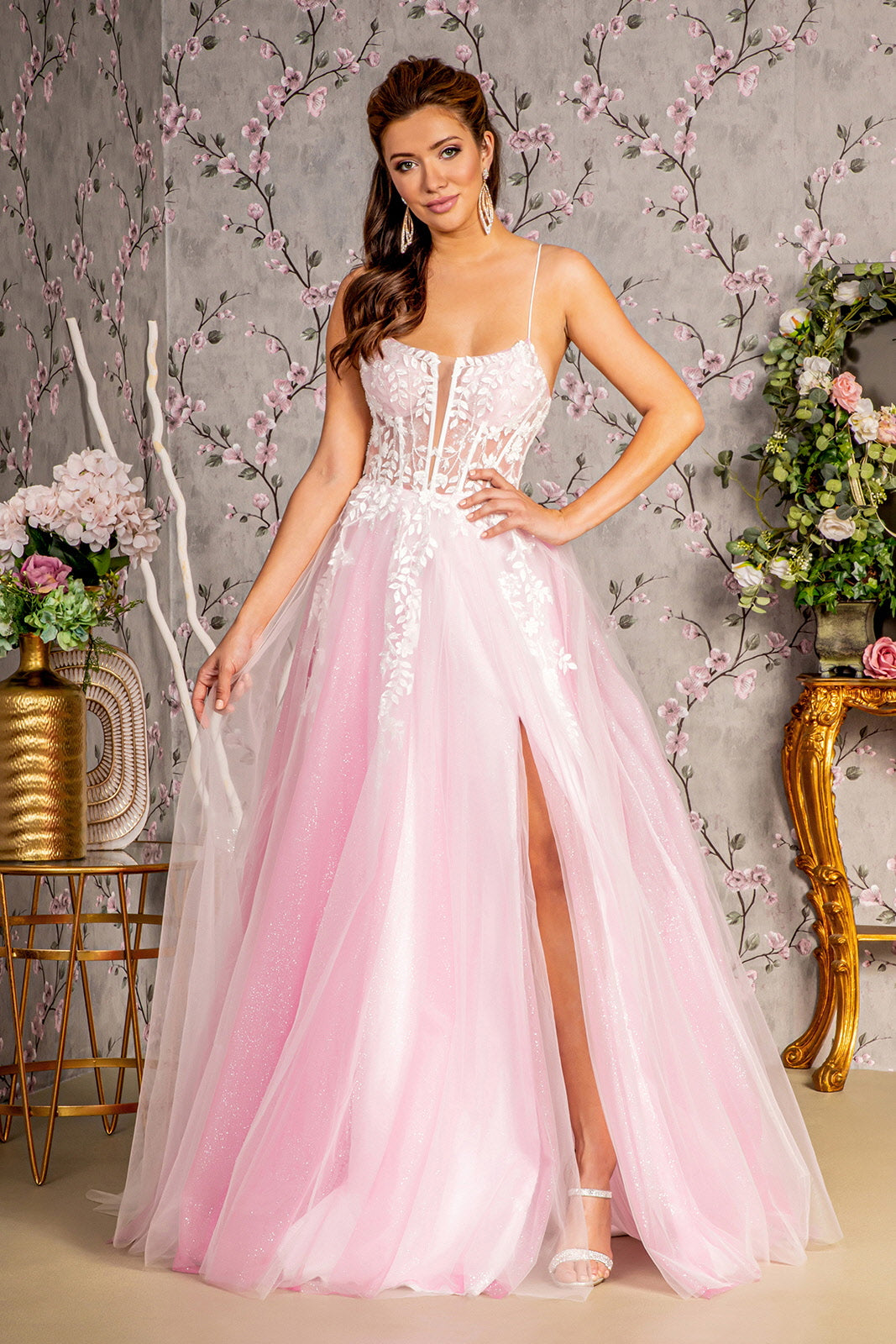 Embroidery Sequin Sheer Bodice Mesh A-line Long Dress GL3249 GLS by Gloria Embroidery Sequin Sheer Bodice Mesh A-line Long Dress GL3249 GLS by Gloria