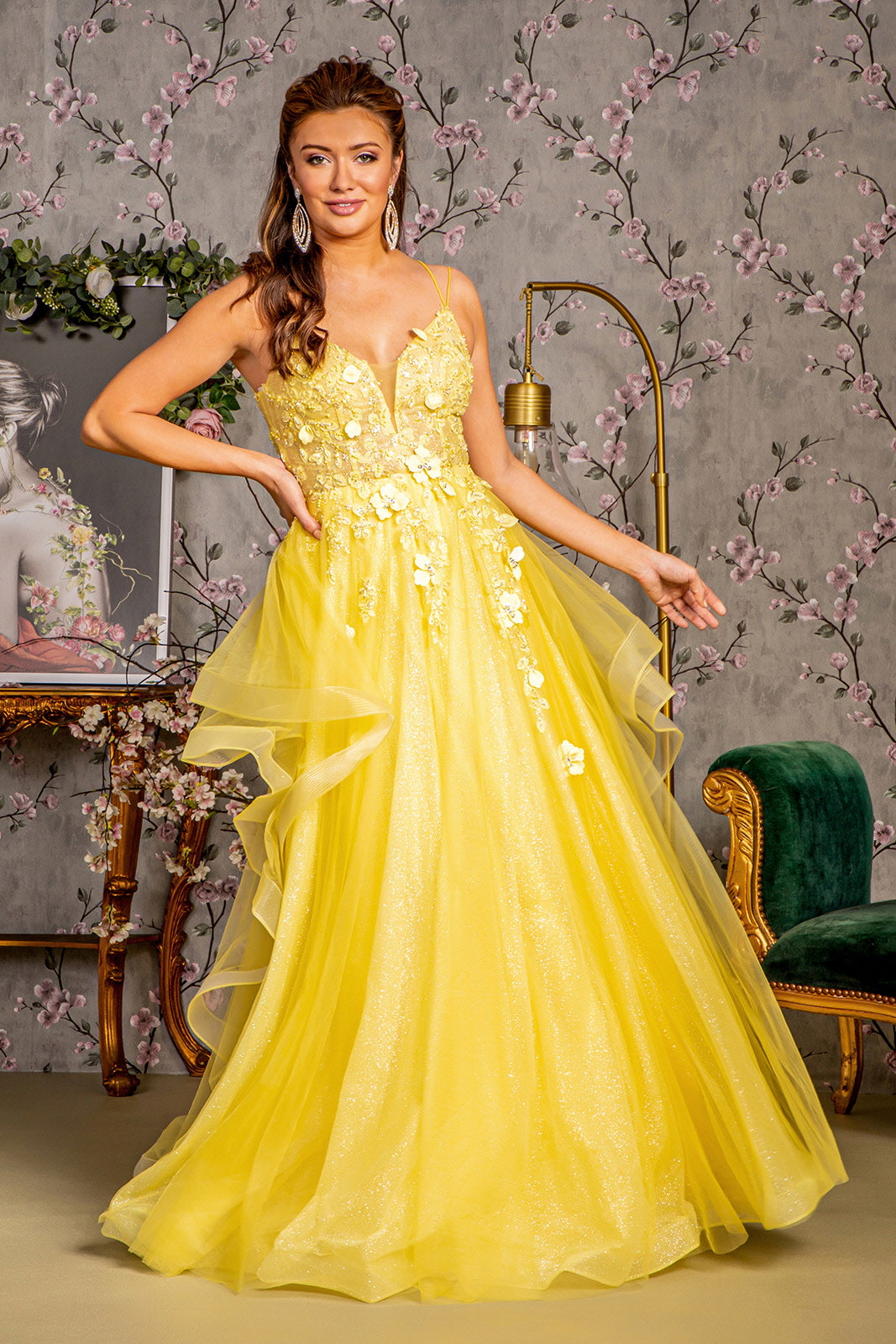 knee length dresses for ladies GLS by Gloria GL3356 Prom Dress - Yellow