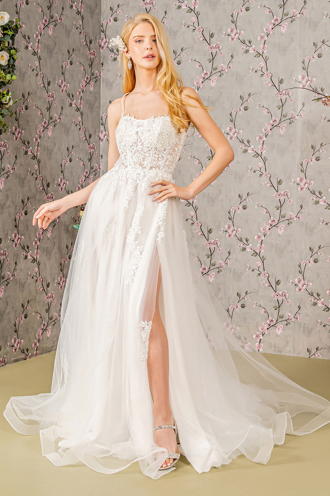 Applique Sleeveless A-Line Slit Bridal Gown by GLS Gloria GL3417 3XL / Ivory