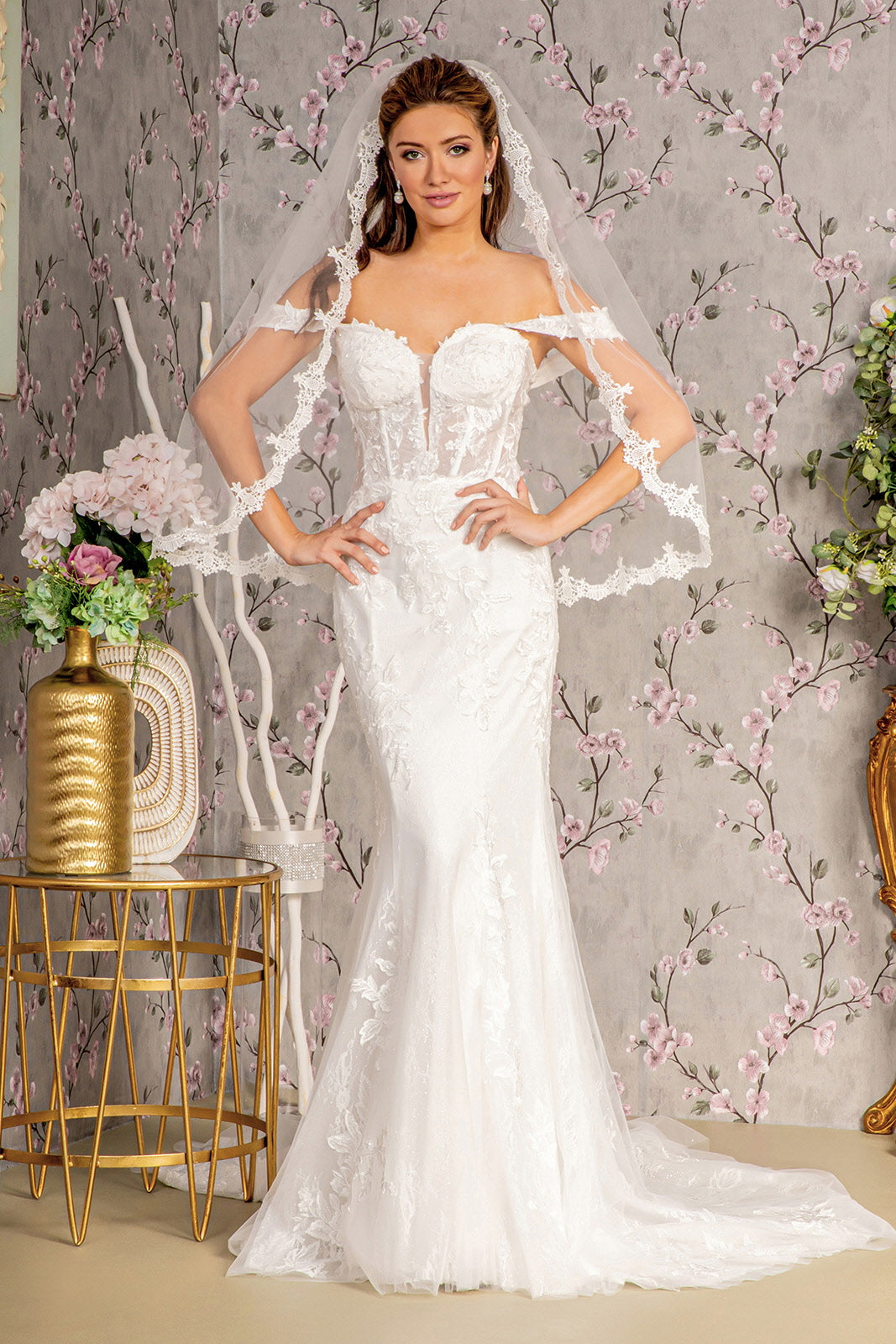 Off Shoulder Corset Bridal Mermaid Gown by GLS Gloria GL3488 2XL / White