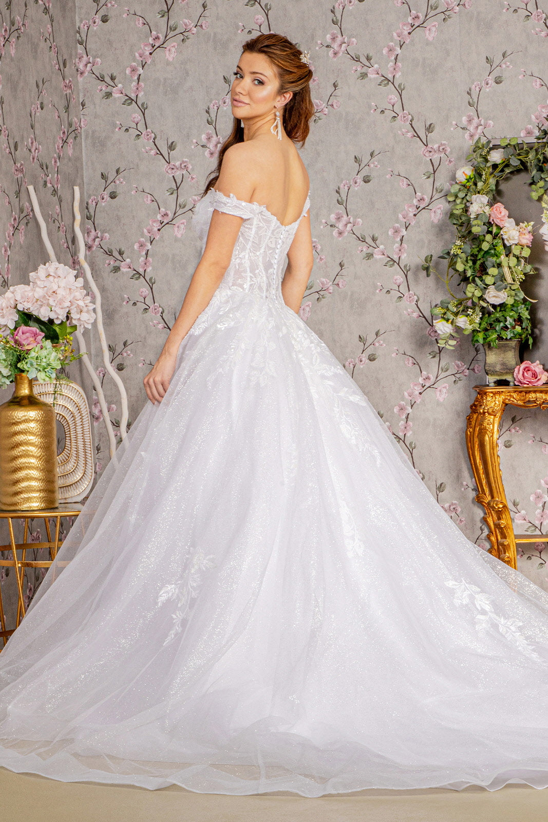 Embroidery Sheer Bodice Off Shoulder Mesh A-line Wedding Gown GL3489 G –  Abigail's Boutique & Alterations Corp