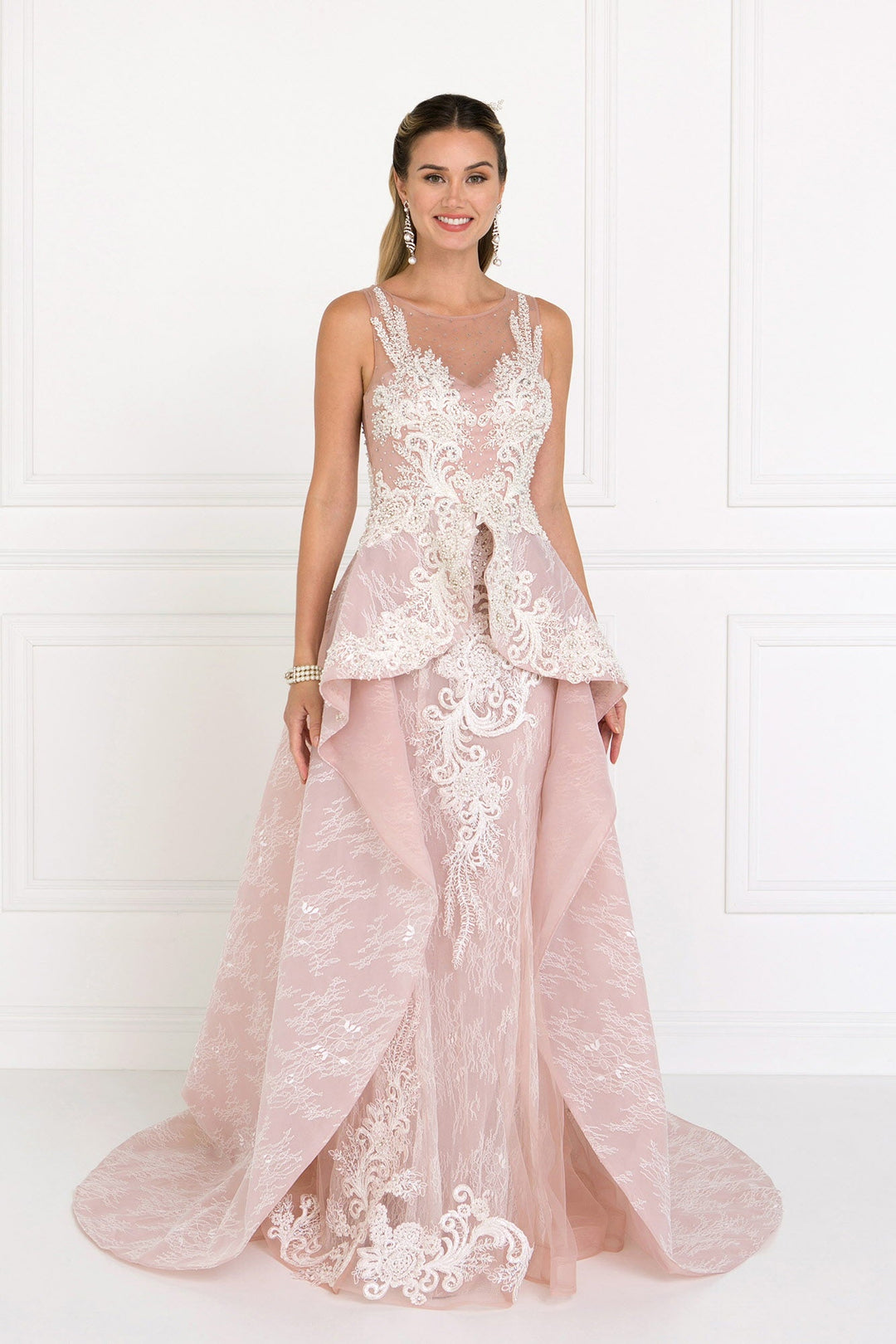 Lace Illusion Sweetheart A-Line Long Dress with Organza Overlay GL1538 Elizabeth K IVORY/CHAMPAGNE / 5XL Lace Illusion Sweetheart A-Line Long Dress with Organza Overlay GL1538 Elizabeth K IVORY/CHAMPAGNE / 5XL