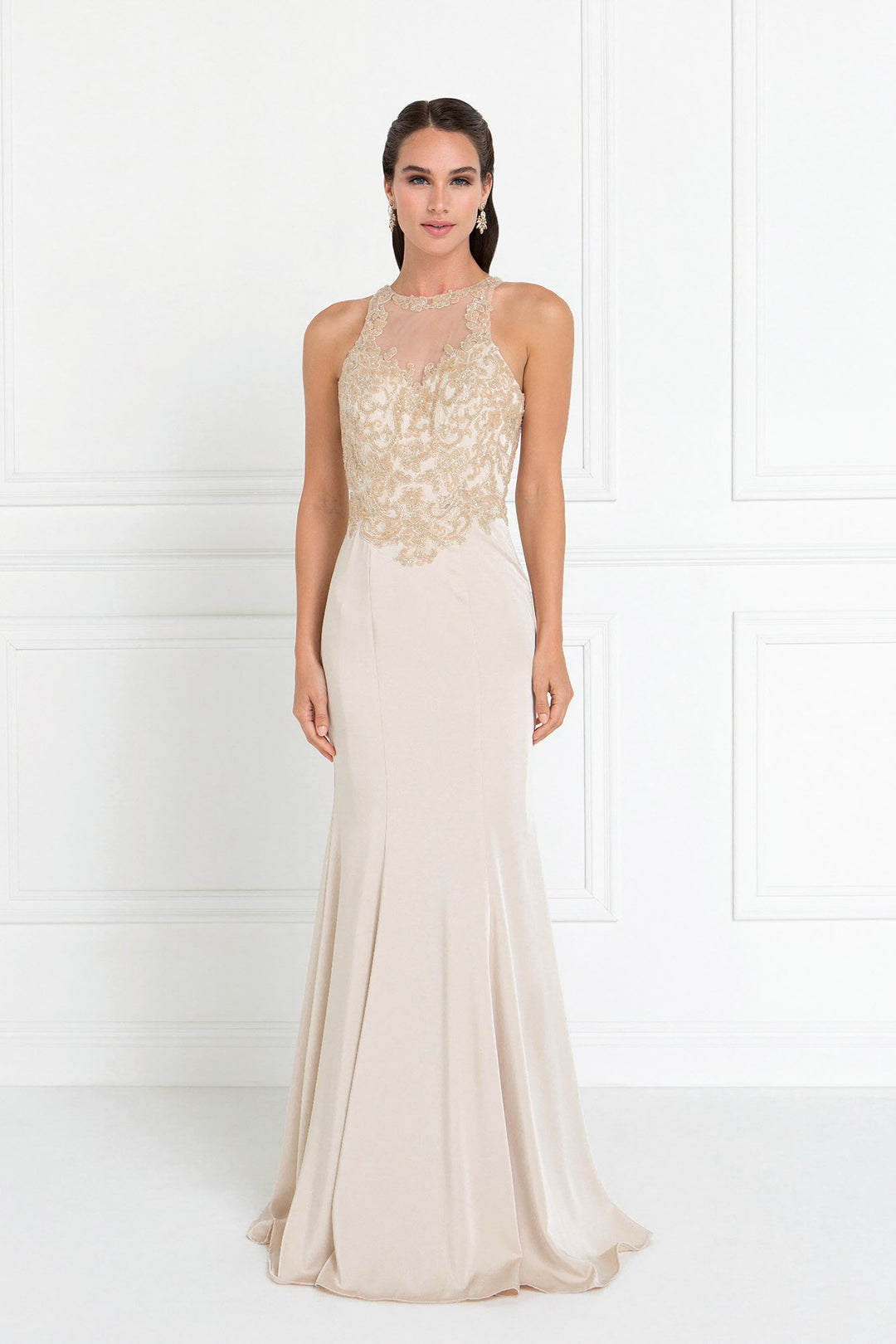 champagne charmeuse dress AW.Bridal A-line Square Neckline Floor Length Long Sleeves Puff Sleeves Satin Split Long Bridesmaid Dresses Dress Champagne Size 4