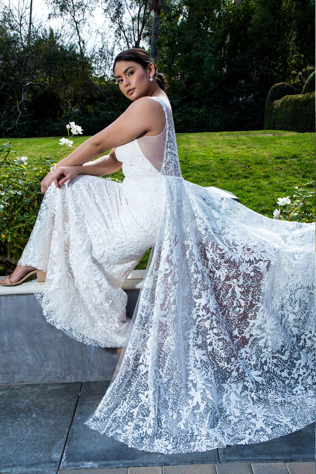 Illusion V-Neck Sheer Side and Back Mermaid Wedding Gown w/ Detachable Mesh Layer GL1903 Elizabeth K IVORY / 5XL Illusion V-Neck Sheer Side and Back Mermaid Wedding Gown w/ Detachable Mesh Layer GL1903 Elizabeth K IVORY / 5XL