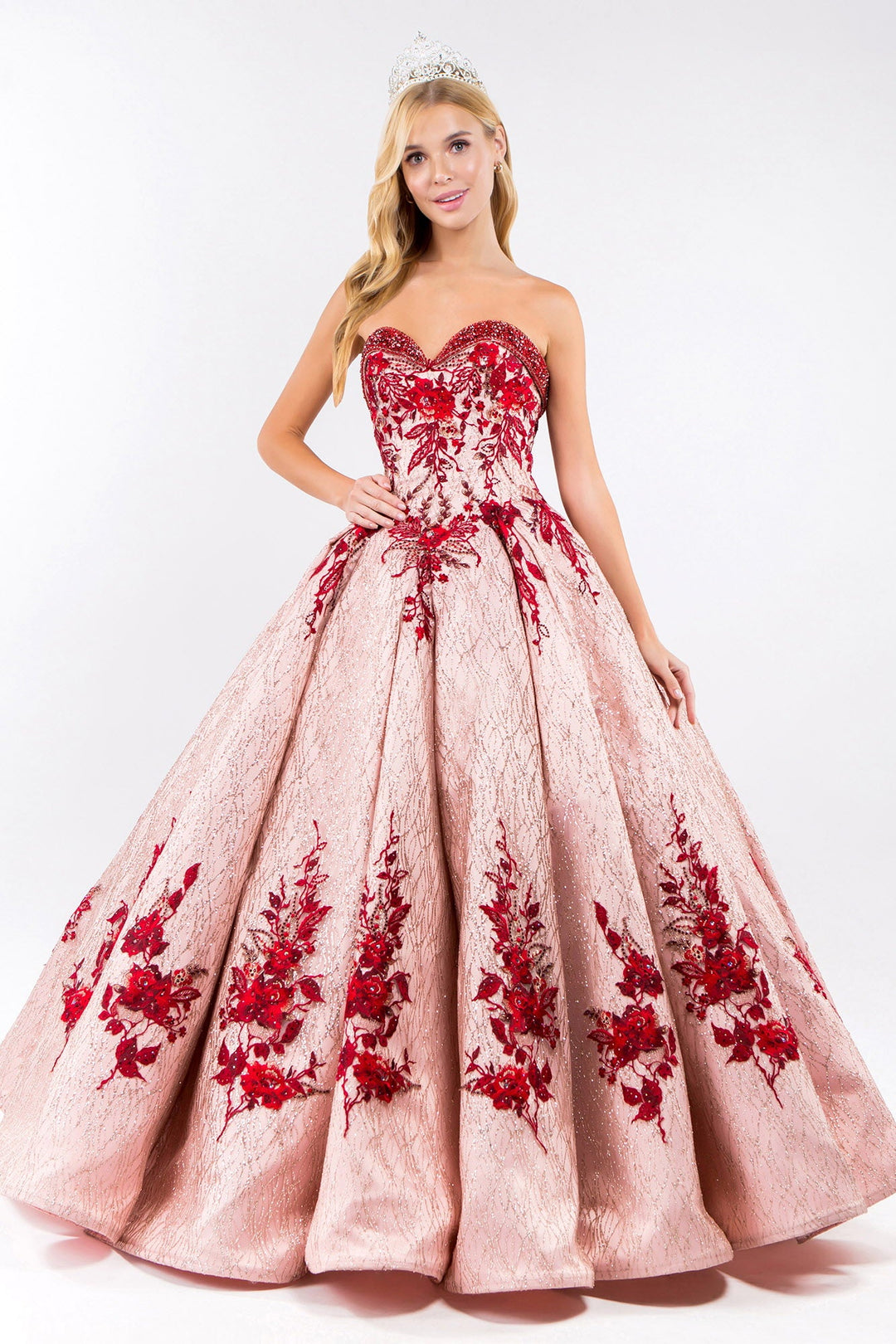 Beads Embellished Neckline Full Glitter Mesh Quinceanera Dress GL1957 Elizabeth K Rose Gold / 5XL Beads Embellished Neckline Full Glitter Mesh Quinceanera Dress GL1957 Elizabeth K Rose Gold / 5XL
