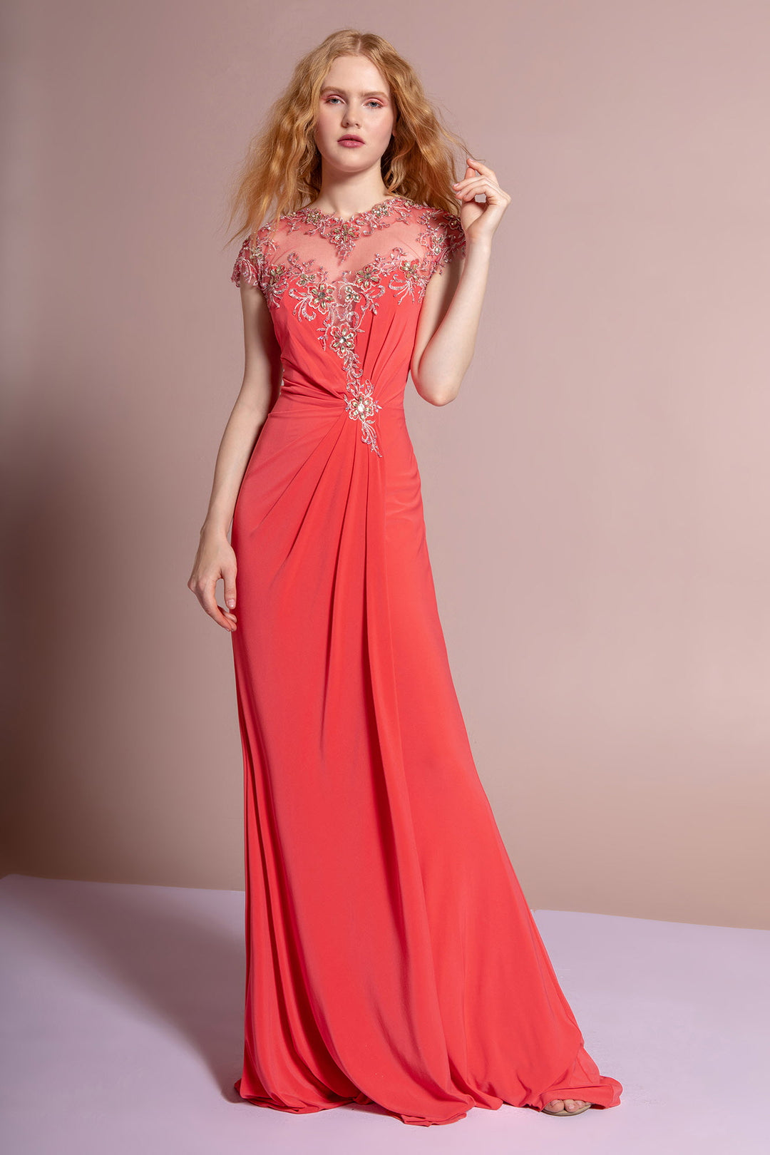 Short Sleeve Illusion Neckline Jersey Long Dress Detailed with Lace GL Abigail's Boutique & Alterations Corp Short Sleeve Illusion Neckline Jersey Long Dress Detailed with Lace GL Abigail's Boutique & Alterations Corp