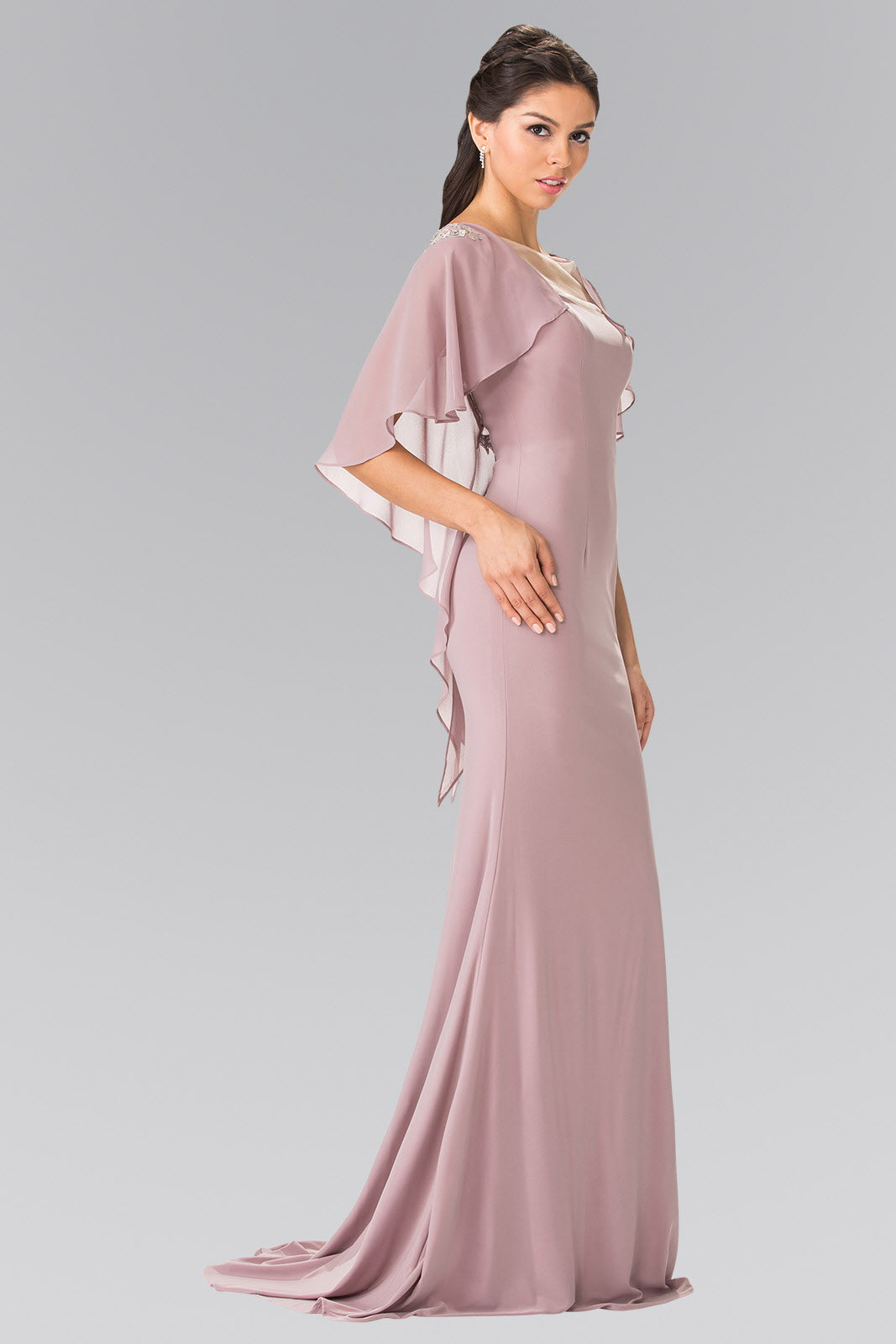 Sleeveless Jersey Long Dress with Attached Cape that Drapes Down the Back GL2254 Elizabeth K BURGUNDY / 5XL Sleeveless Jersey Long Dress with Attached Cape that Drapes Down the Back GL2254 Elizabeth K BURGUNDY / 5XL