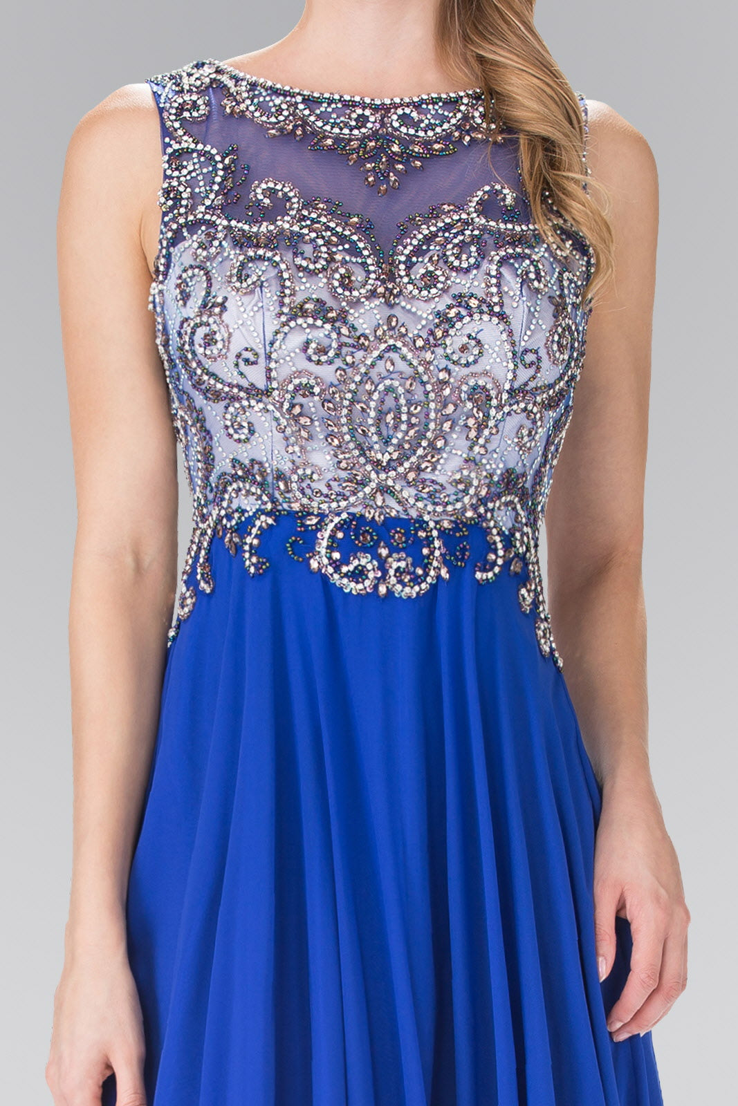 Beaded Top Chiffon Long Dress with Open Back GL2273 Elizabeth K Abigail's Boutique & Alterations Corp Beaded Top Chiffon Long Dress with Open Back GL2273 Elizabeth K Abigail's Boutique & Alterations Corp