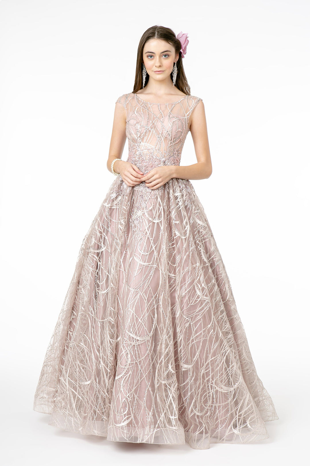 Embroidered Sheer Top Sleeveless Mesh Long Dress GL2890 GLS by Gloria Silver / 5XL Embroidered Sheer Top Sleeveless Mesh Long Dress GL2890 GLS by Gloria Silver / 5XL