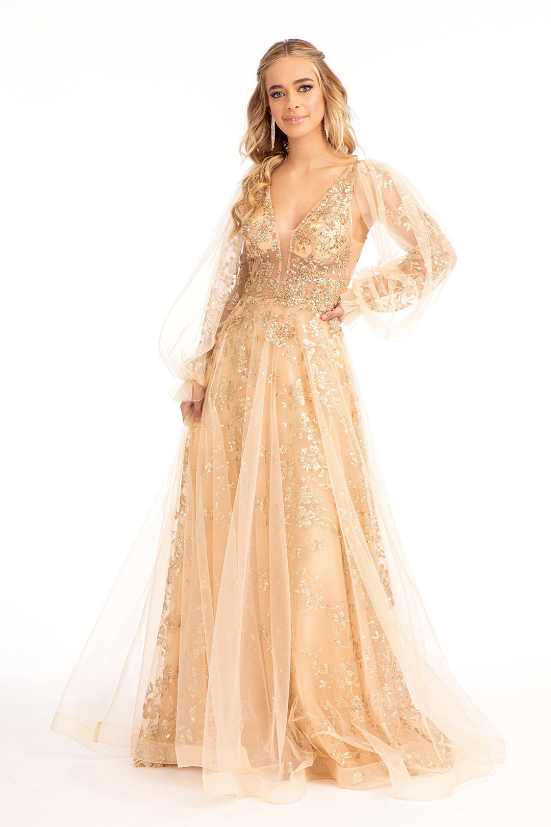 Sheer Bodice Sequin and Glitter Embellished A-Line Prom Dress GL3001 G Abigail's Boutique & Alterations Corp Sheer Bodice Sequin and Glitter Embellished A-Line Prom Dress GL3001 G Abigail's Boutique & Alterations Corp
