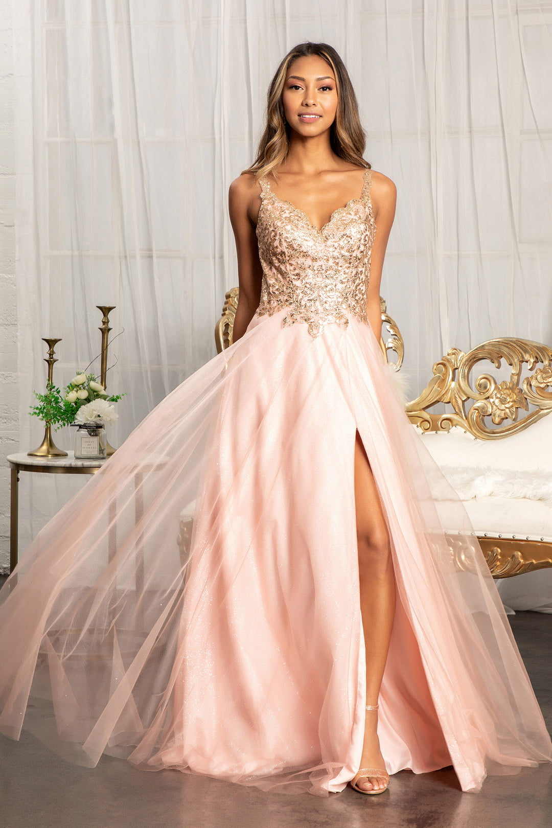 Sequin Embellished Bodice V-Neck A-Line Prom Dress w/ Leg Slit GL3020 Abigail's Boutique & Alterations Corp Sequin Embellished Bodice V-Neck A-Line Prom Dress w/ Leg Slit GL3020 Abigail's Boutique & Alterations Corp