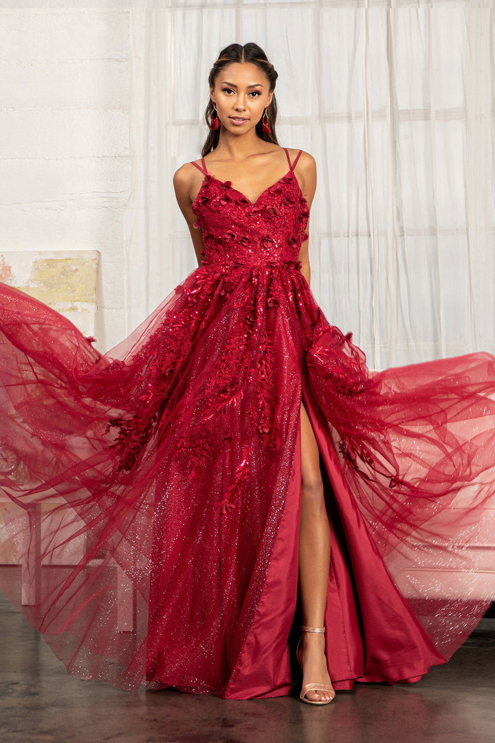 Sequin Embellished Mesh A-line Dress w/ 3-D Flower Applique and Side S – Abigail's Boutique & Alterations Corp