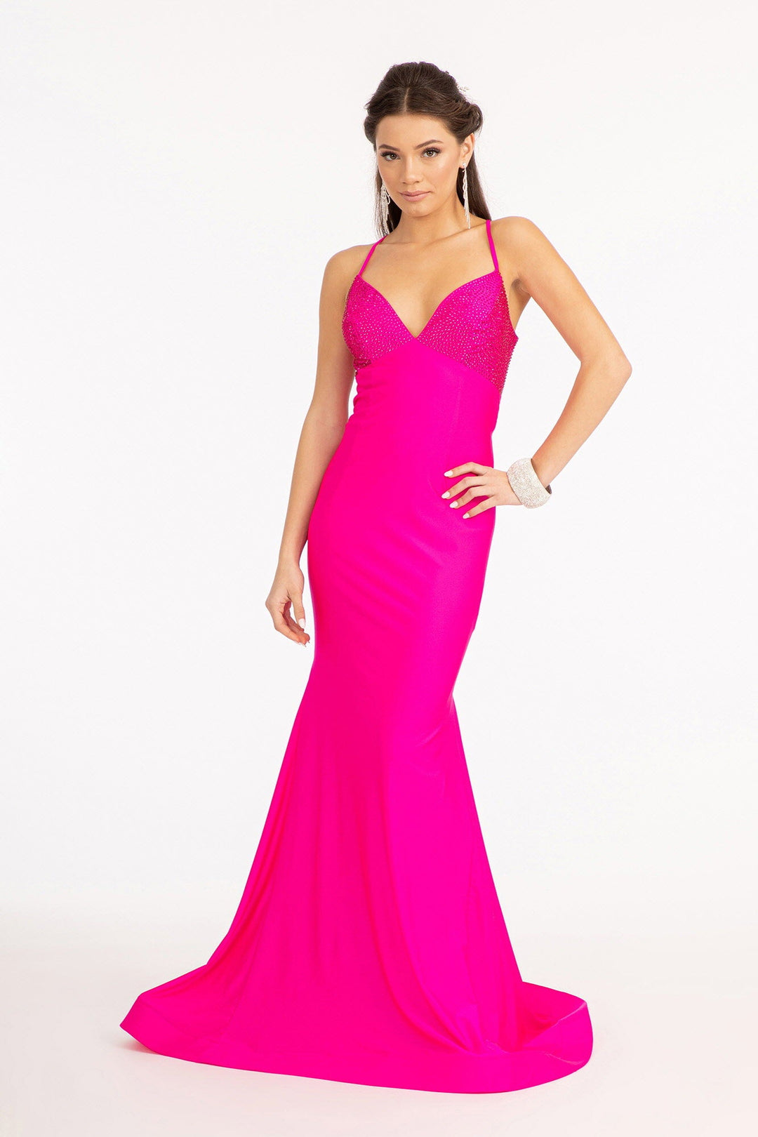 dress with beads on the back Dark Green Beaded Applique Cross-Back Mermaid Prom Dress