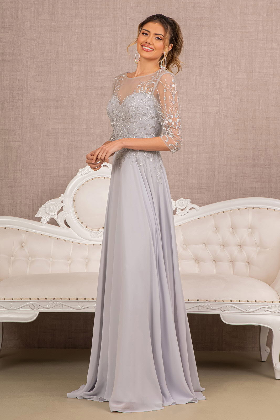 lace and beads embellished dress Eva Hand Beaded Pearl & Lace Maxi Dress / White | MESHKI
