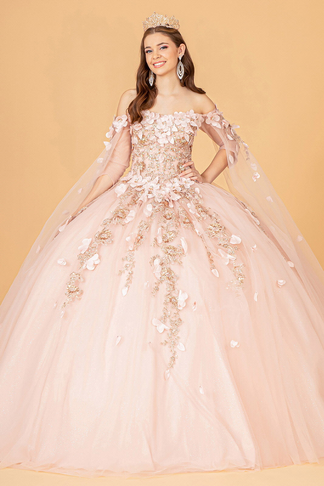 Off Shoulder Mesh Quinceanera Gown w/ Shoulder Side Mesh Drapes GL3075 Elizabeth K Navy / 5XL Off Shoulder Mesh Quinceanera Gown w/ Shoulder Side Mesh Drapes GL3075 Elizabeth K Navy / 5XL