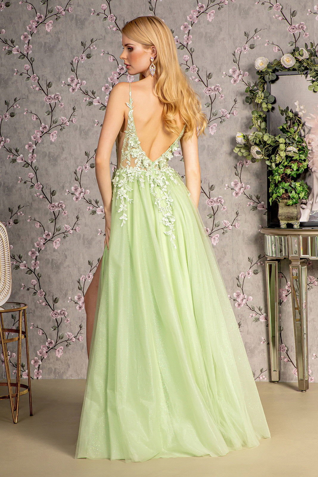 3-D Flower Glitter Sheer Bodice Mesh A-line Long Dress w/ Side Slit GL Abigail's Boutique & Alterations Corp 3-D Flower Glitter Sheer Bodice Mesh A-line Long Dress w/ Side Slit GL Abigail's Boutique & Alterations Corp