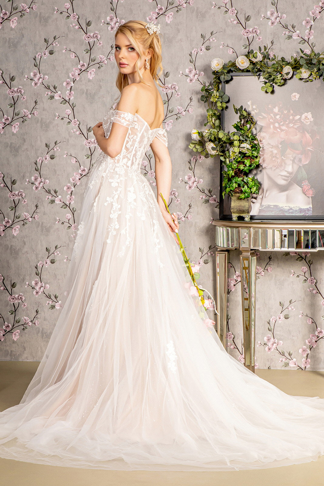 Off Shoulder A-line Slit Bridal Gown by GLS Gloria GL3429 XS / Ivory/Champagne Off Shoulder A-line Slit Bridal Gown by GLS Gloria GL3429 XS / Ivory/Champagne