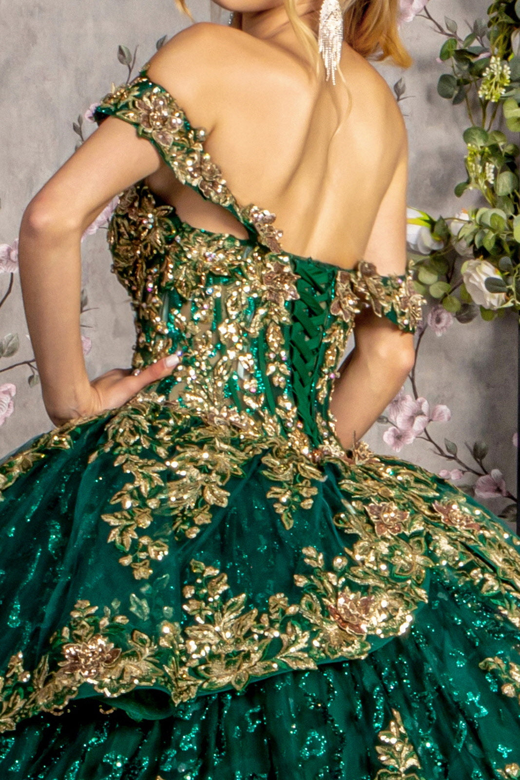 Metallic Embroidery Sheer Bodice Jewel Mesh Ball Gown GL3477 GLS by Gloria GREEN / 5XL Metallic Embroidery Sheer Bodice Jewel Mesh Ball Gown GL3477 GLS by Gloria GREEN / 5XL