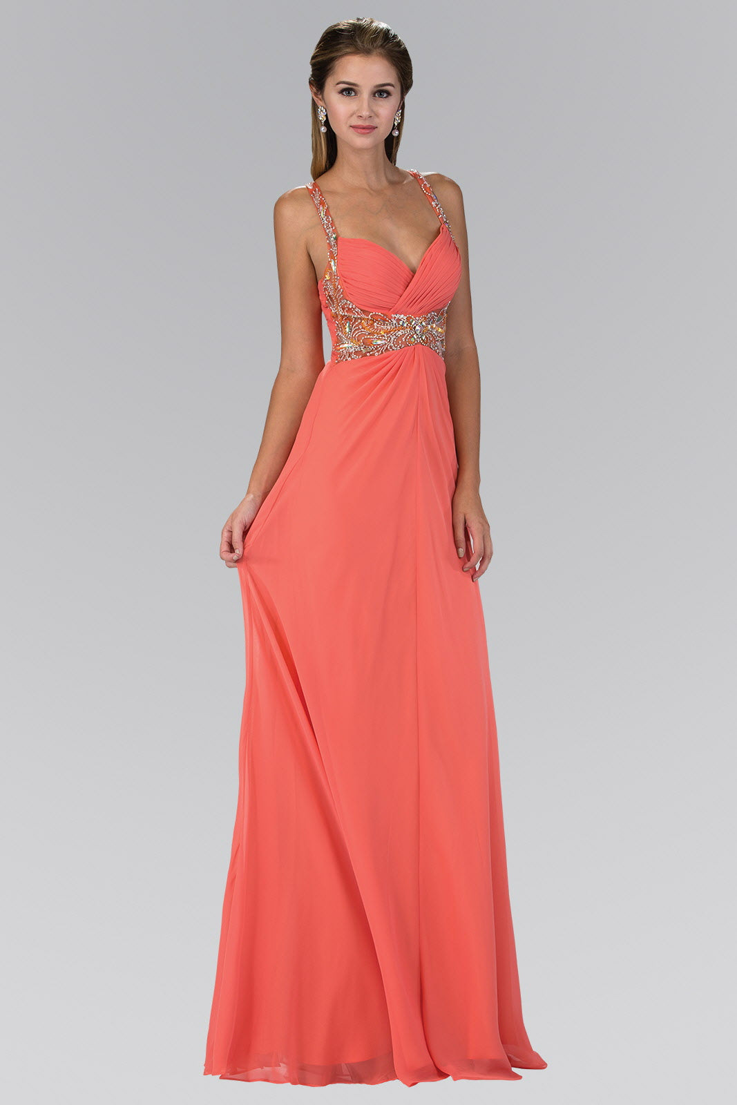 One Shoulder Jewel Embellished Chiffon Long Dress GL1083  Elizabeth K - Abigail's Boutique & Alterations Corp